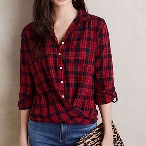 Anthro Isabella Sinclair Draped Plaid Button Down